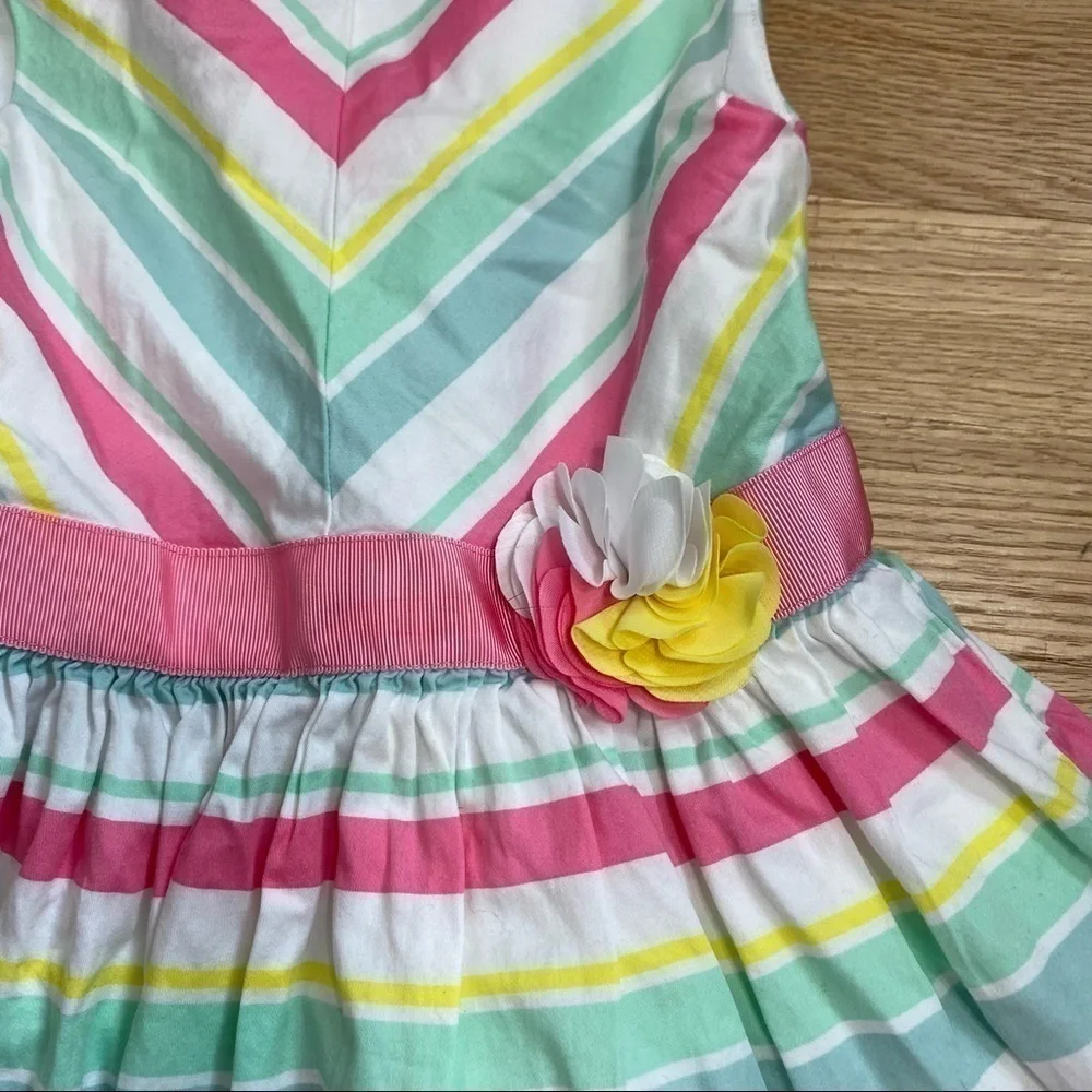 Carter’s Striped Summer Dress Floral Appliqué 3T Green Blue Pink White
